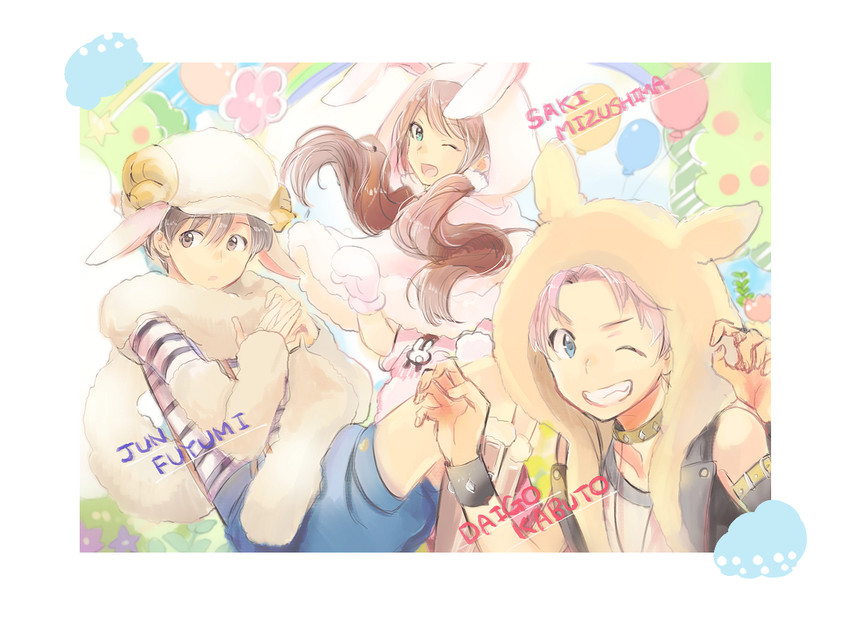 mizushima saki, himeno kanon, kabuto daigo, tachibana shiro, okamura nao, and 1 more (idolmaster and 1 more) drawn by teuyu
