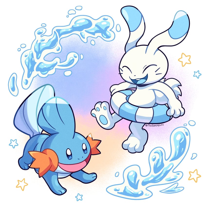 mudkip and warabbit (pokemon and 1 more) drawn by gigi-starling