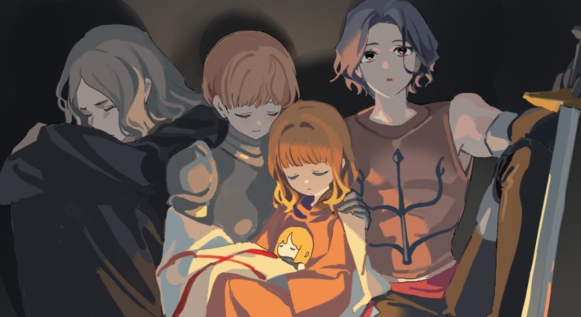 d'arce, the girl, cahara, and enki (fear & hunger and 1 more) drawn by memel