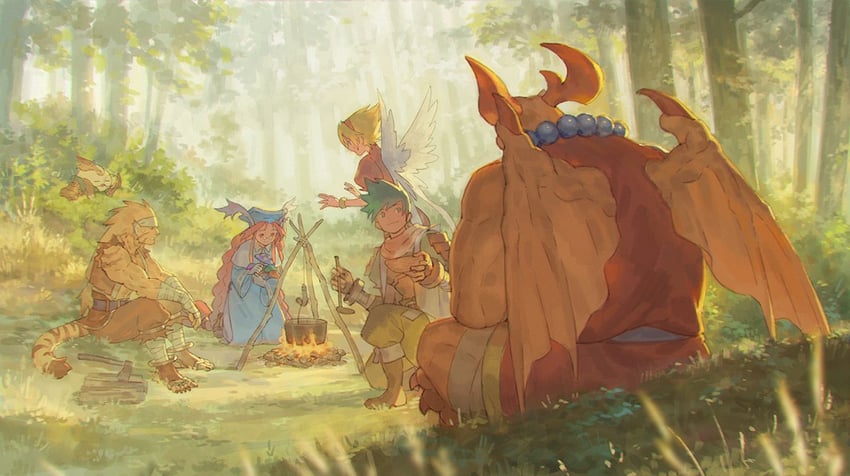 nina, momo, ryuu, rei, peco, and 1 more (breath of fire and 1 more) drawn by zhuzi