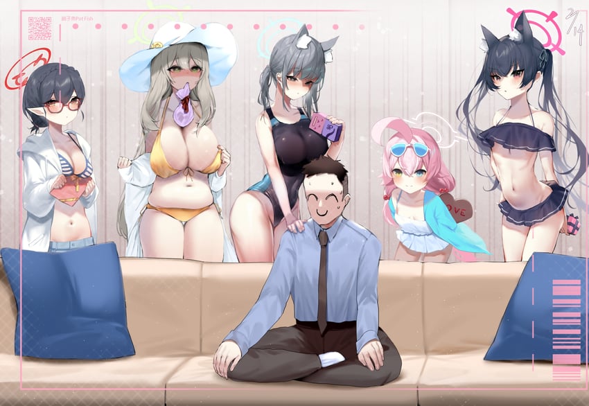 sensei, doodle sensei, shiroko, hoshino, nonomi, and 2 more (blue archive) drawn by hanbok625
