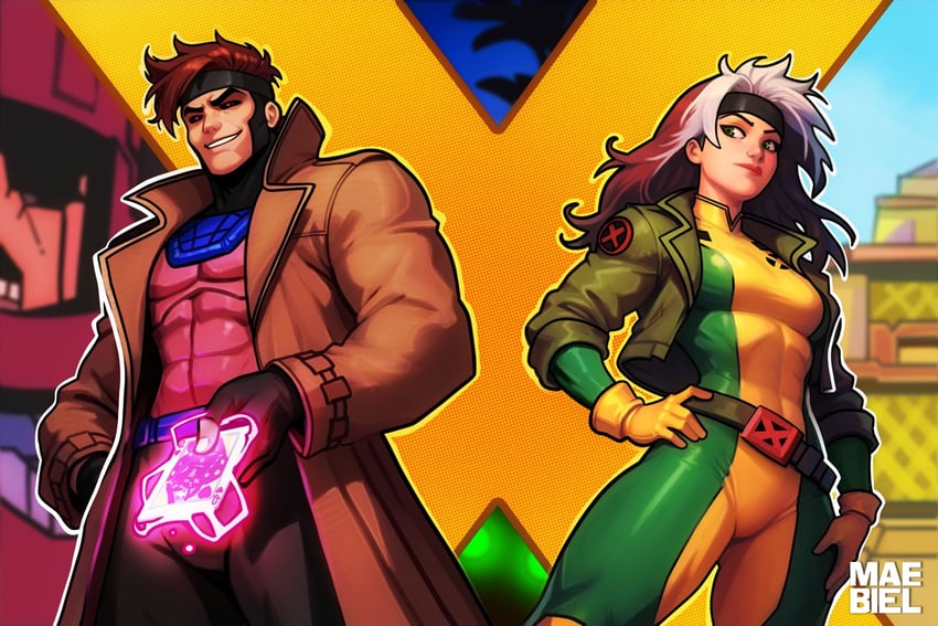 rogue and gambit (marvel and 2 more) drawn by maebiel