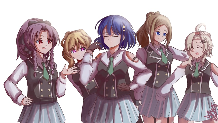 hibino waku, ichinomiya michaela himari, iwaya kukuri, nishikawa miharu, and tejima komachi (assault lily) drawn by h_ans_(hmn_anz)