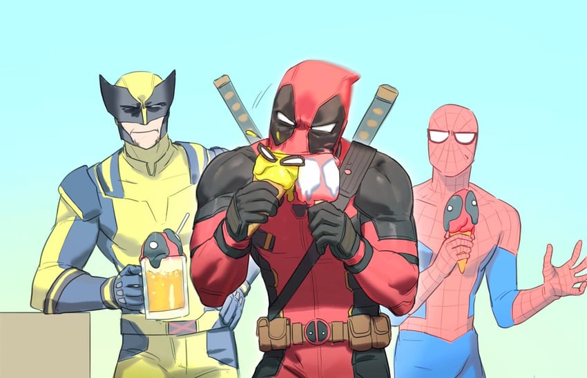 wolverine, deadpool, and spider-man (marvel and 5 more) drawn by qhsg3