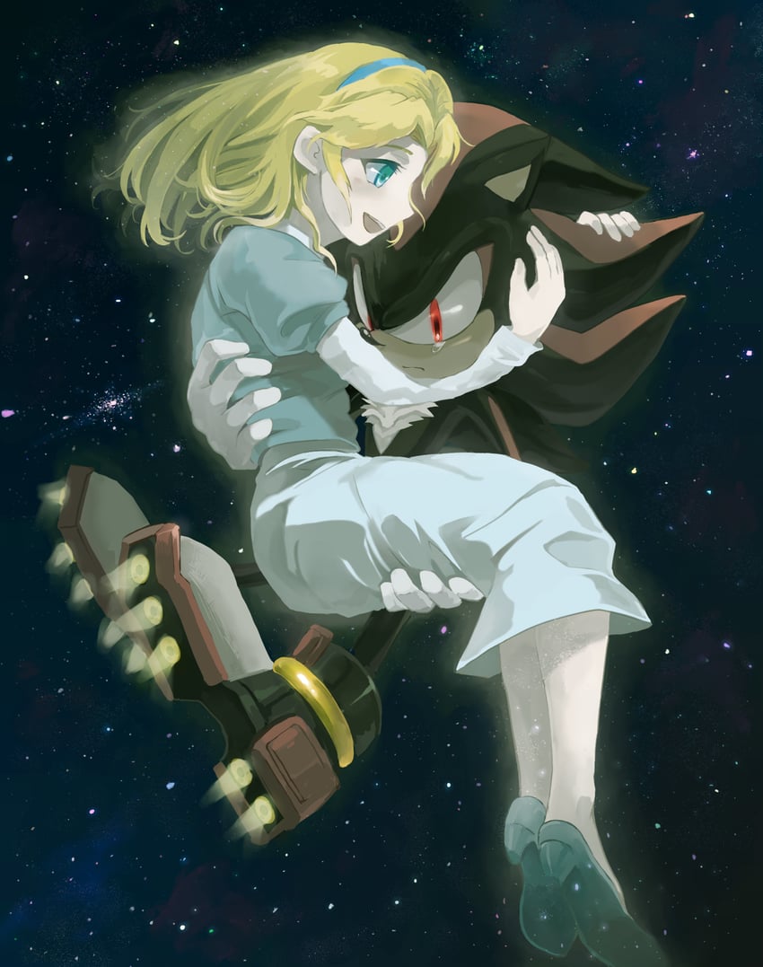 shadow the hedgehog and maria robotnik (sonic) drawn by hosimihohosi