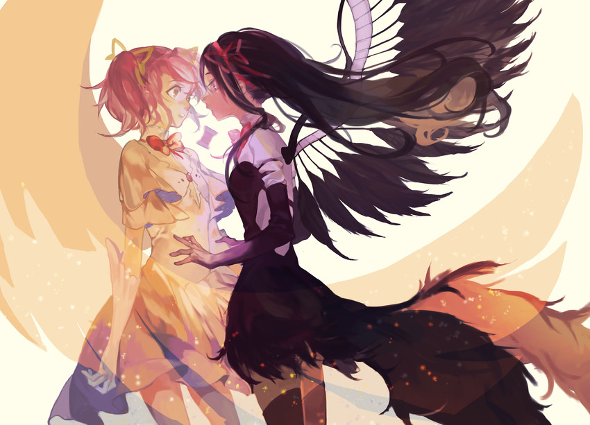 akemi homura, kaname madoka, ultimate madoka, and akuma homura (mahou shoujo madoka magica and 1 more) drawn by fe_(sakura)
