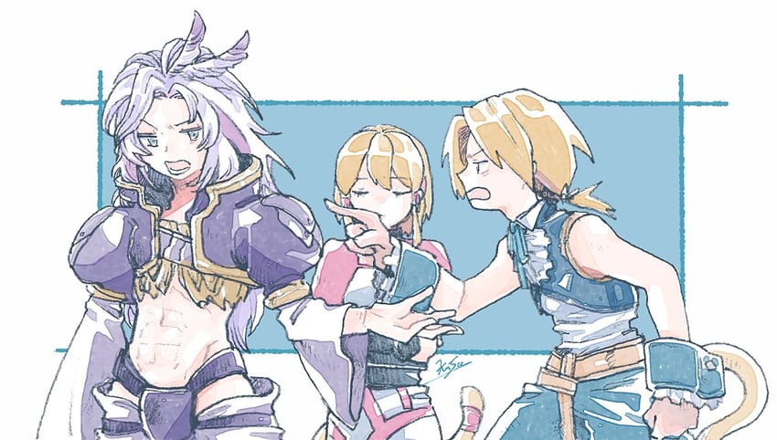 zidane tribal, kuja, and mikoto (final fantasy and 1 more) drawn by michibata_65