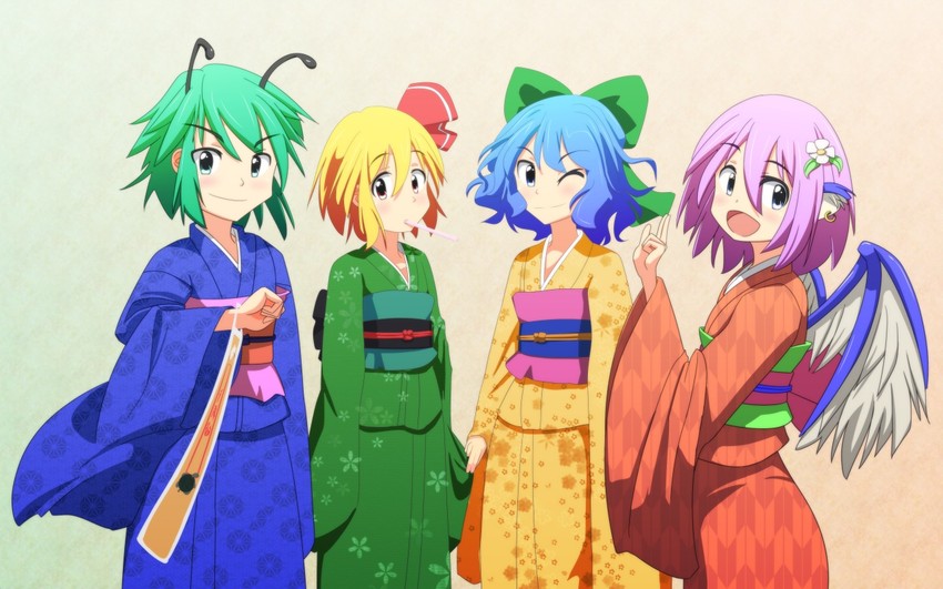 cirno, rumia, mystia lorelei, and wriggle nightbug (touhou) drawn by cato_(monocatienus)
