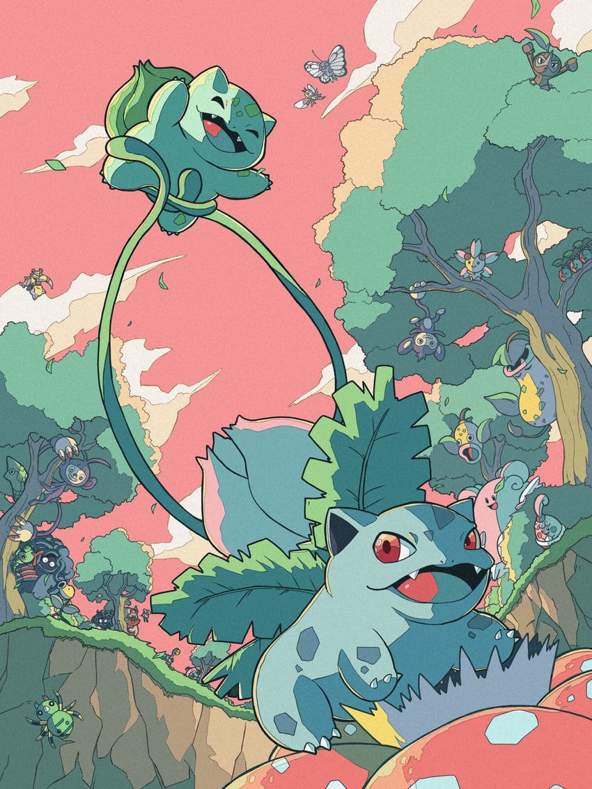 bulbasaur, ivysaur, venusaur, butterfree, cutiefly, and 21 more (pokemon) drawn by debudebumetabo
