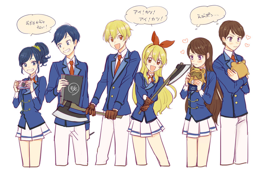 hoshimiya ichigo, kiriya aoi, shibuki ran, and ebipon (aikatsu!) drawn by sakana_(skn)