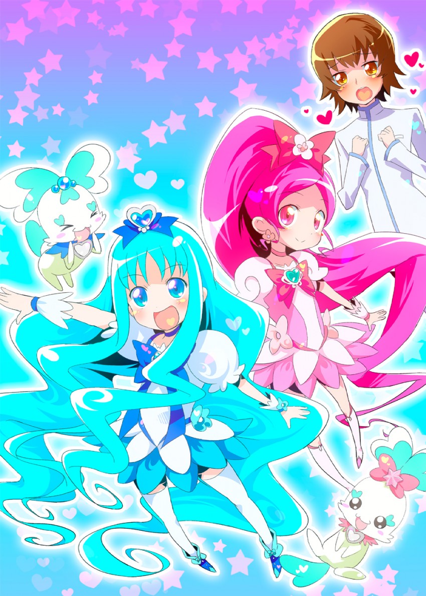 kurumi erika, hanasaki tsubomi, myoudouin itsuki, cure marine, cure blossom, and 2 more (precure and 1 more) drawn by sw_(taco)