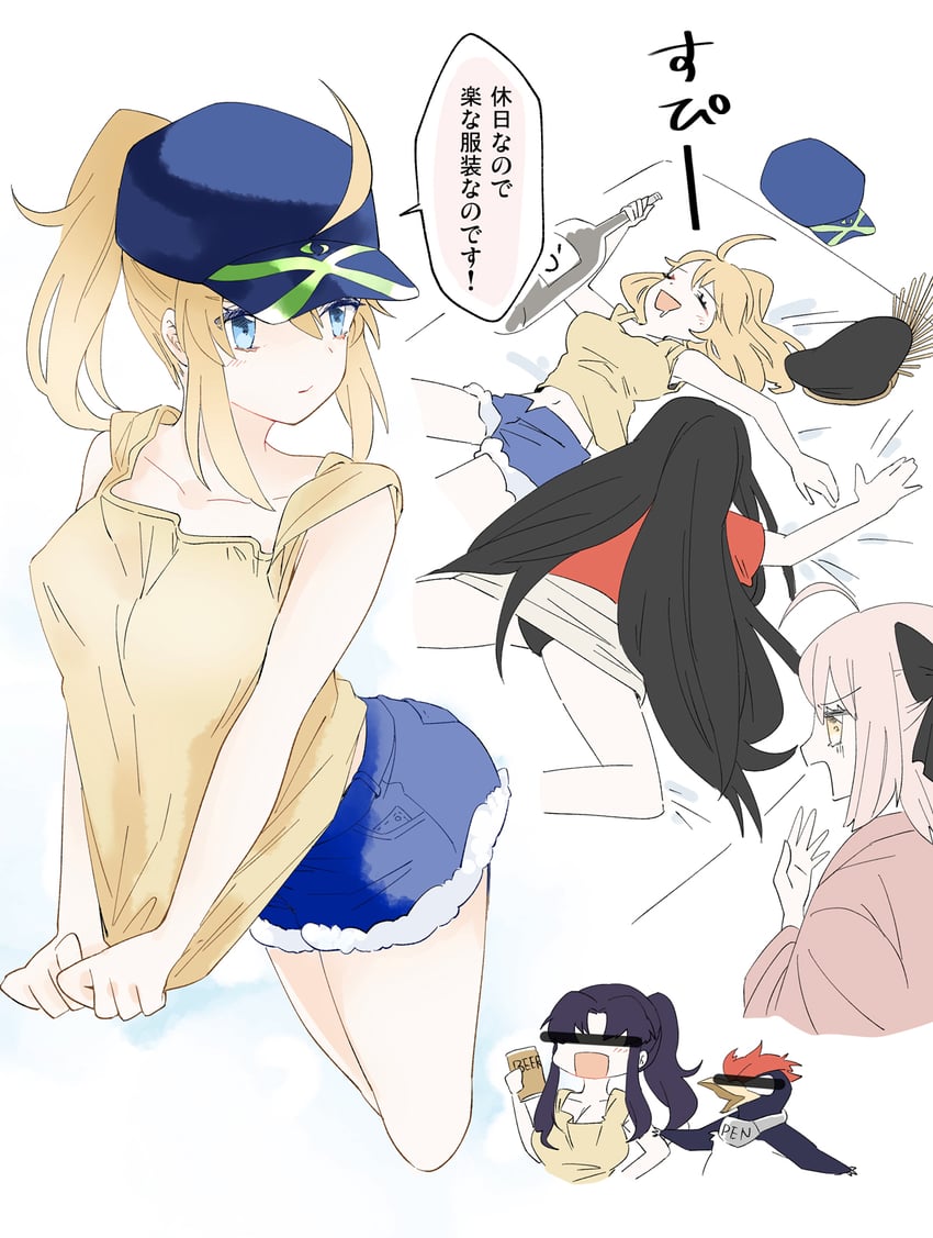 artoria pendragon, okita souji, oda nobunaga, mysterious heroine xx, katsuragi misato, and 1 more (fate and 2 more) drawn by suzuakks