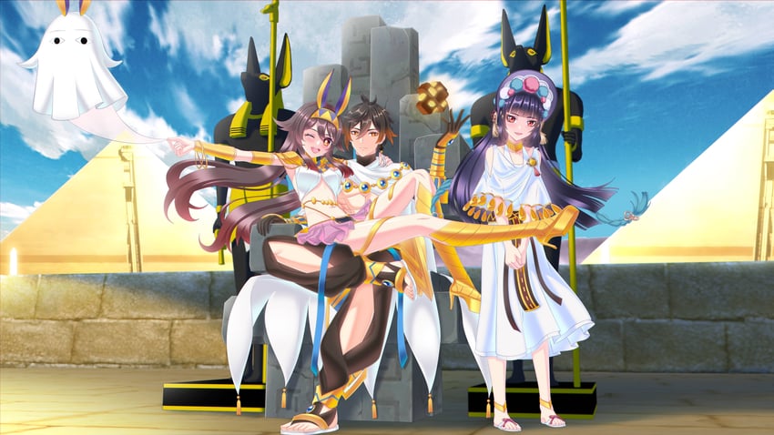 hu tao, zhongli, boo tao, nitocris, medjed, and 3 more (fate and 2 more) drawn by ganerz