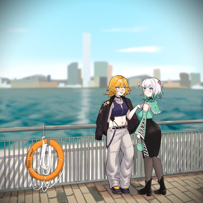 dokibird and mint fantome (indie virtual youtuber) drawn by hikamio