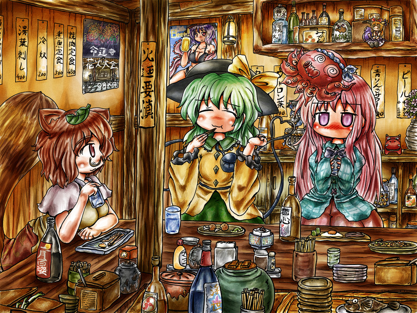 komeiji koishi, hinanawi tenshi, ibuki suika, hata no kokoro, nagae iku, and 1 more (touhou) drawn by ys_(ytoskyoku-57)