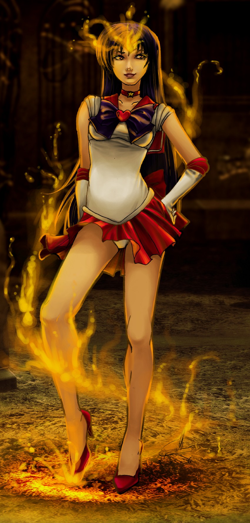 hino rei, sailor mars, and super sailor mars (bishoujo senshi sailor moon) drawn by ladyfish
