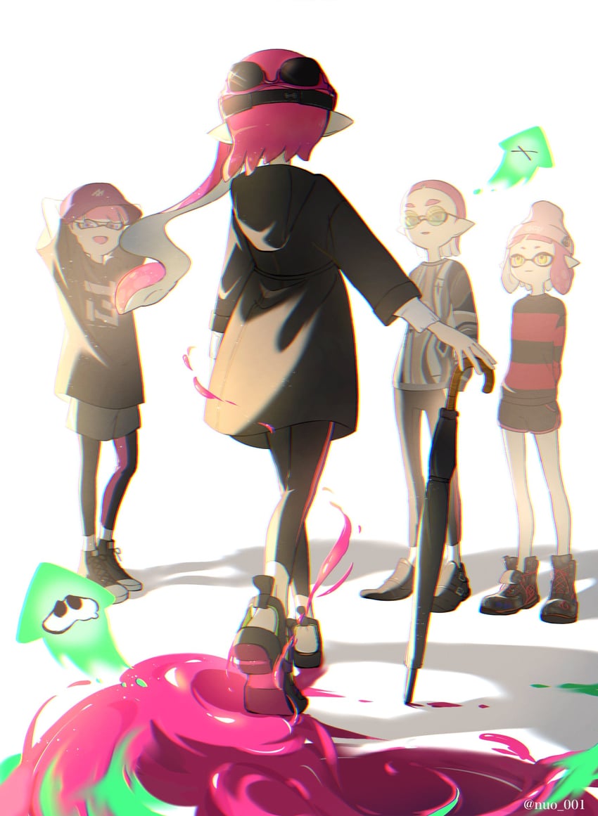 inkling player character, inkling girl, and inkling boy (splatoon) drawn by nuo_001