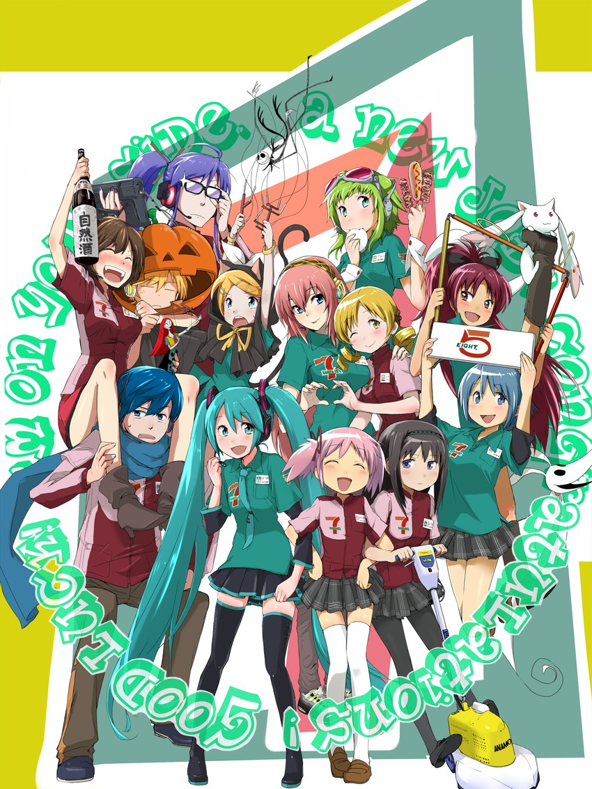 hatsune miku, akemi homura, kaname madoka, kagamine rin, miki sayaka, and 12 more (vocaloid and 2 more) drawn by maabou