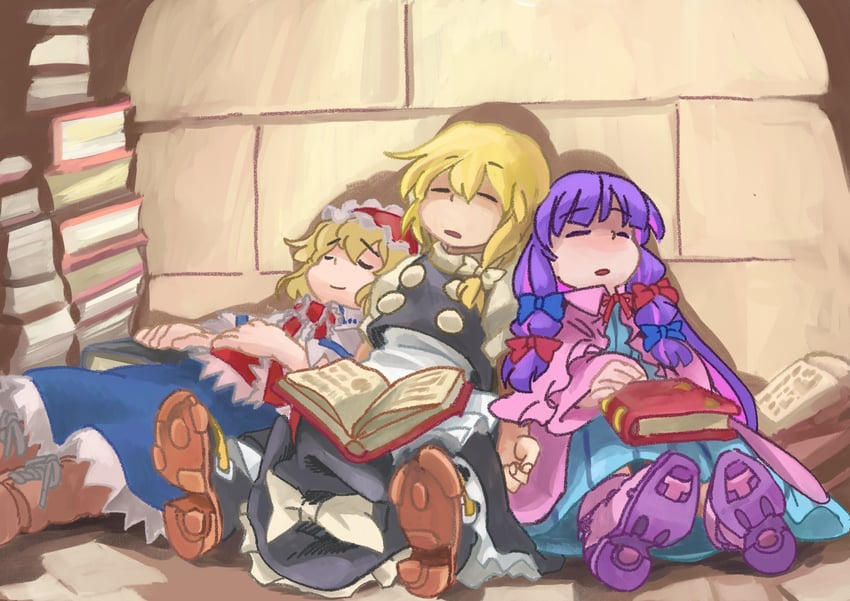kirisame marisa, alice margatroid, and patchouli knowledge (touhou) drawn by rightorisamraido3