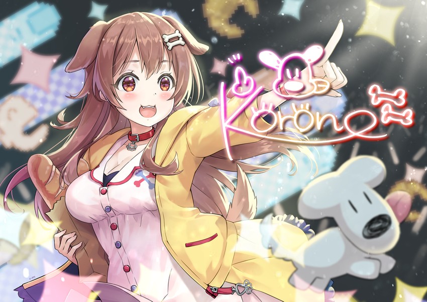 inugami korone, listener, and hoso-inu (hololive) drawn by omgamilla