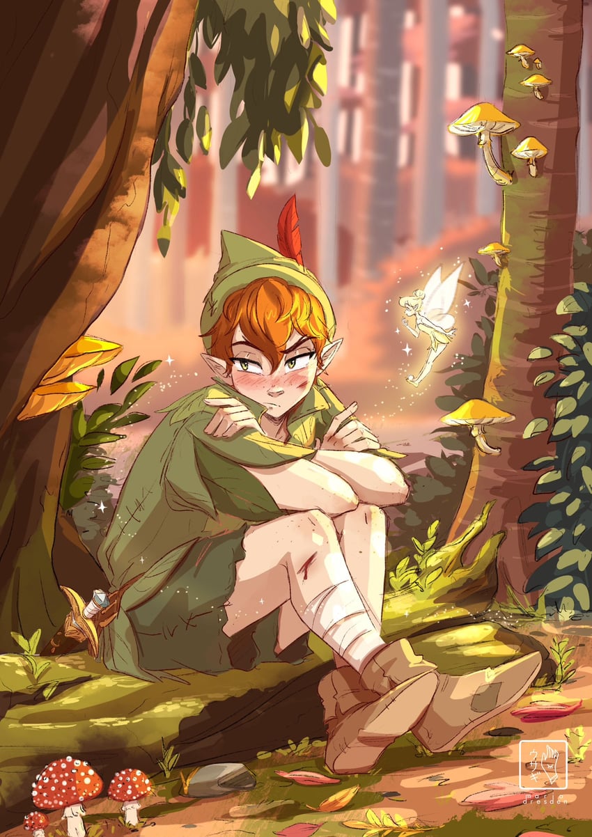 tinker bell and peter pan (walt disney's peter pan) drawn by miadresden