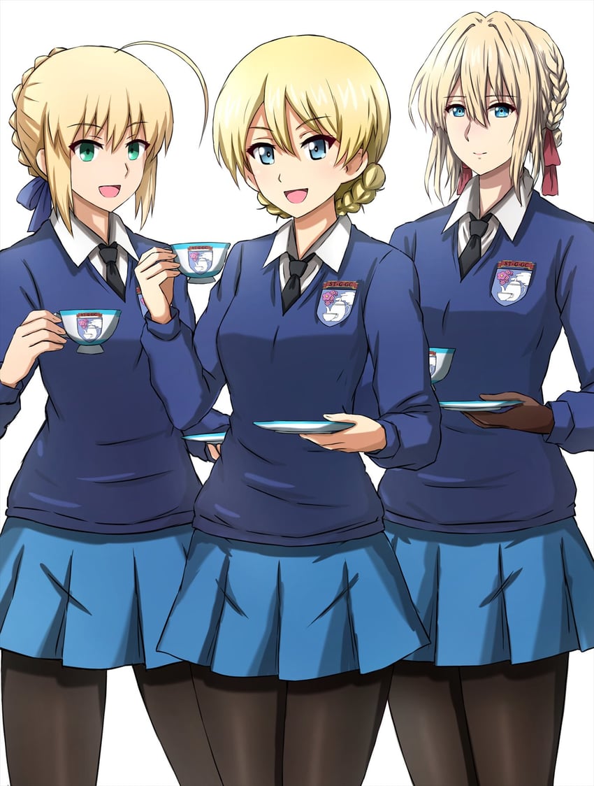 artoria pendragon, darjeeling, and violet evergarden (fate and 3 more) drawn by omachi_(slabco)