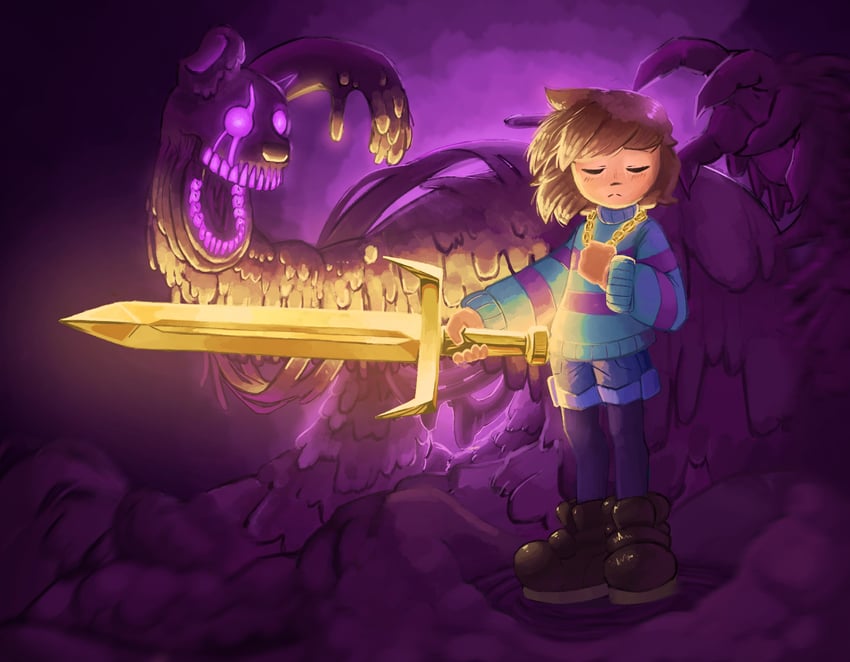 frisk, william afton, and springtrap (undertale and 2 more) drawn by stitch_tux