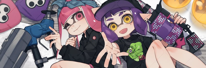 inkling player character and inkling girl (splatoon) drawn by prat_rat