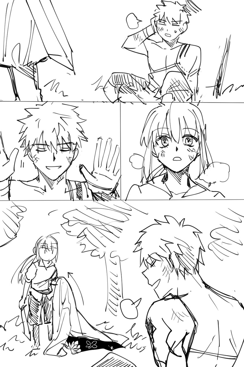 artoria pendragon, saber, emiya shirou, and senji muramasa (fate and 2 more) drawn by appleale19