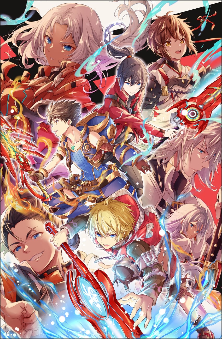 rex, shulk, noah, lora, jin, and 3 more (xenoblade chronicles and 6 more) drawn by ui_frara