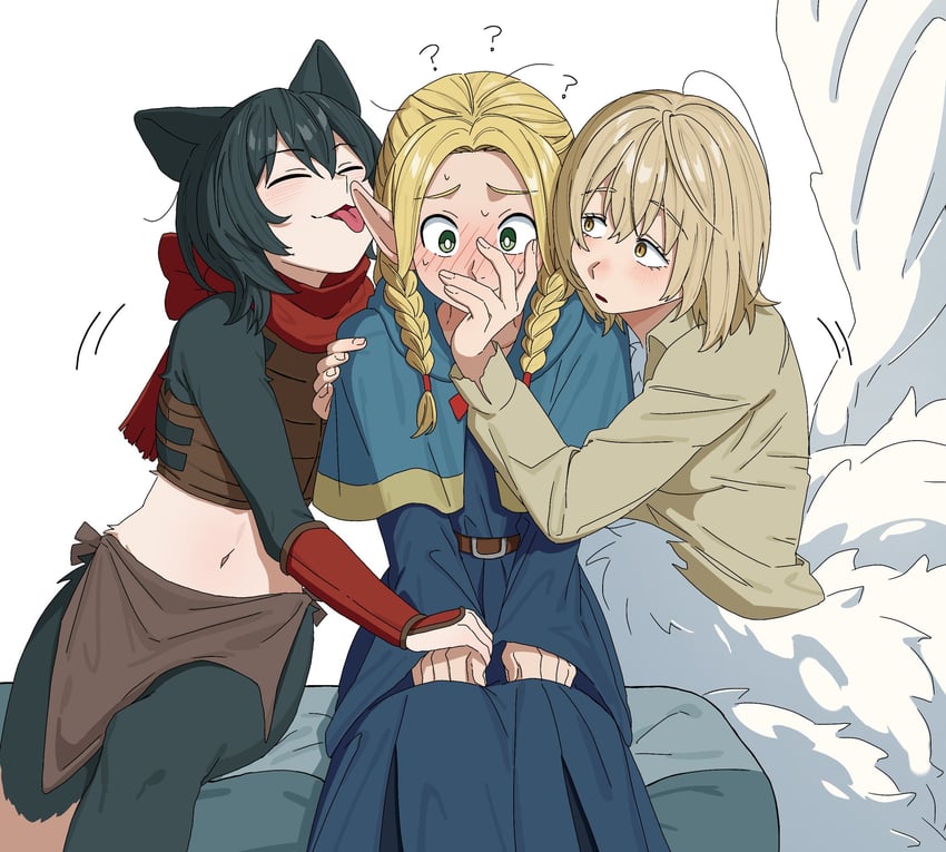 marcille donato, falin touden, and izutsumi (dungeon meshi) drawn by kayuu_(hikentai0112)