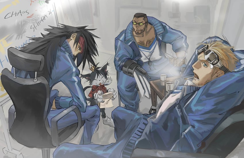 vincent valentine, barret wallace, cait sith, and cid highwind (final fantasy and 2 more) drawn by xiehuangxb