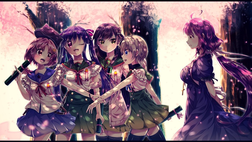 ebisuzawa kurumi, takeya yuki, wakasa yuuri, naoki miki, and sakura megumi (gakkou gurashi!) drawn by alia_(utouto_days)