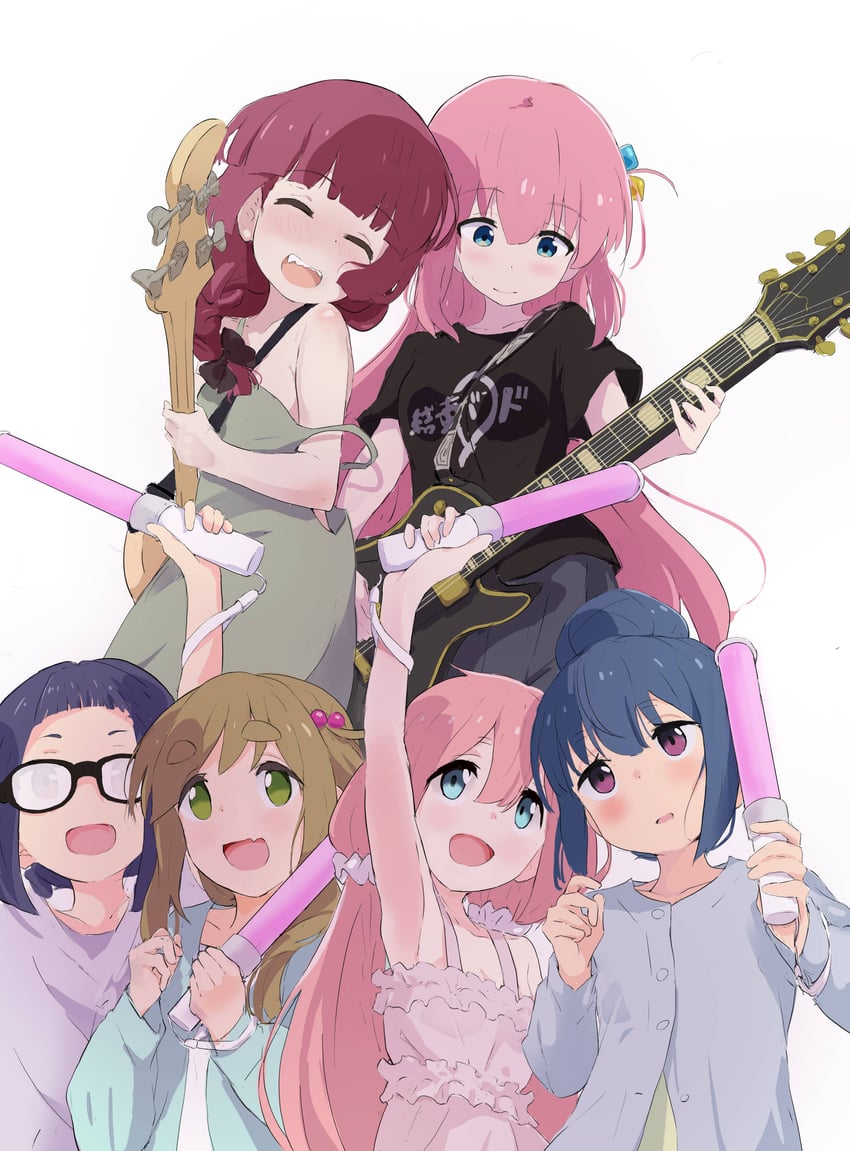 gotoh hitori, hiroi kikuri, shima rin, kagamihara nadeshiko, inuyama aoi, and 1 more (bocchi the rock! and 1 more) drawn by murairamuraiari