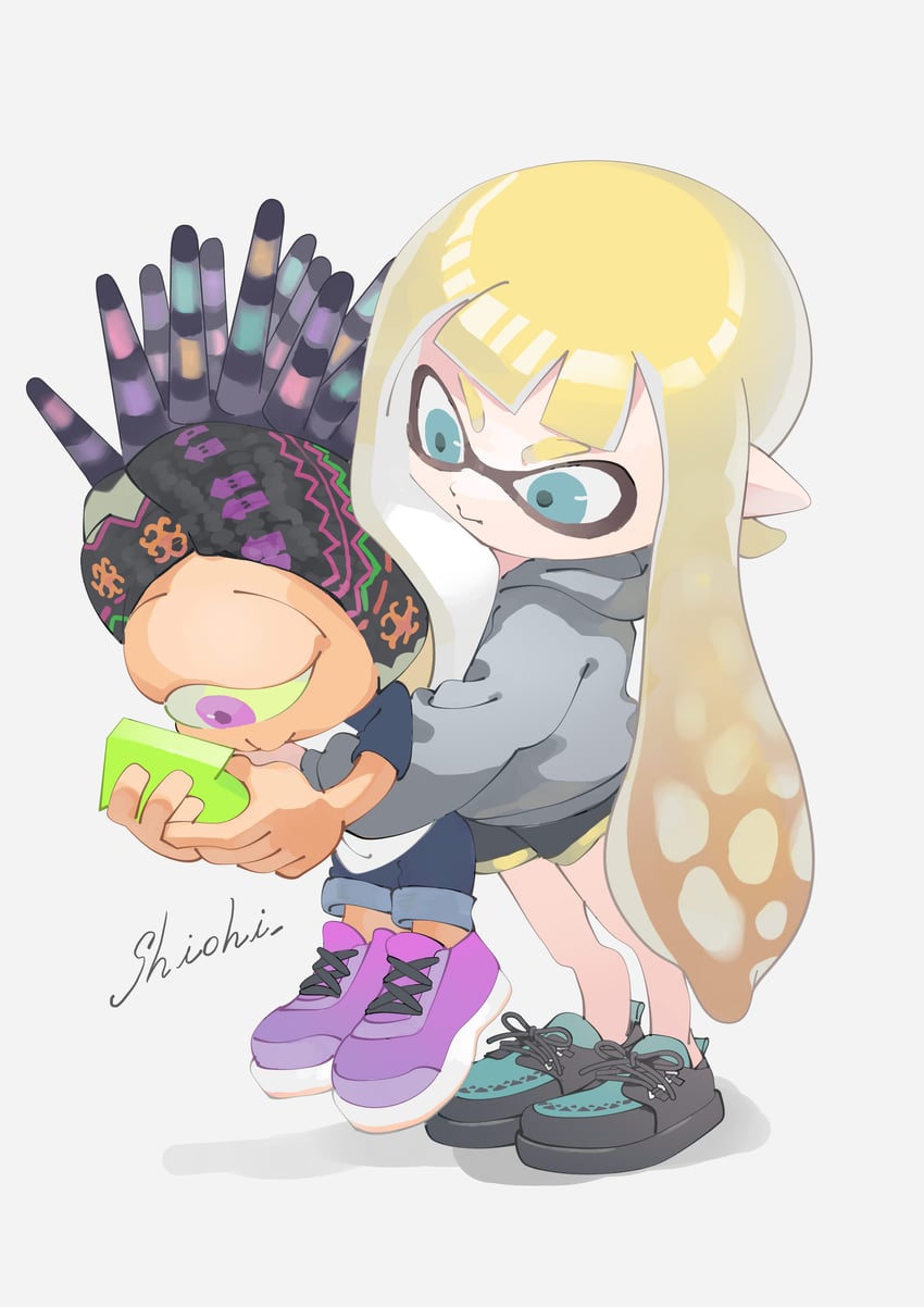 inkling player character, inkling girl, and murch (splatoon and 1 more) drawn by shiohi