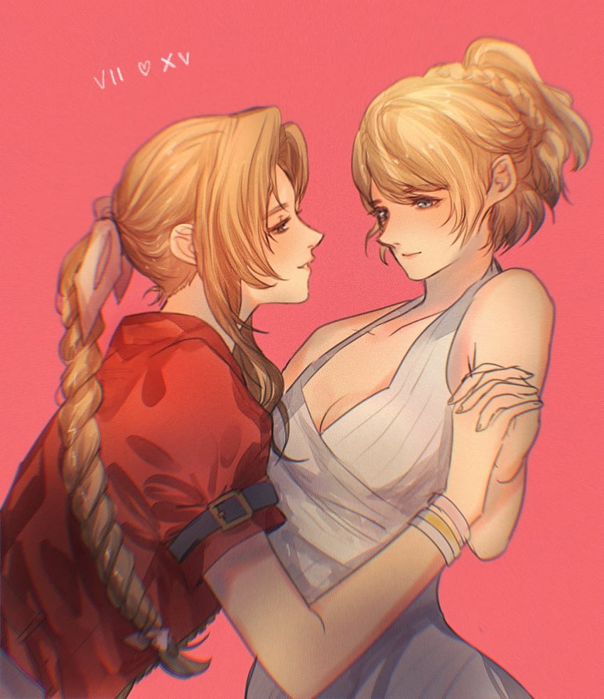 aerith gainsborough and lunafreya nox fleuret (final fantasy and 3 more) drawn by sera_(serappi)