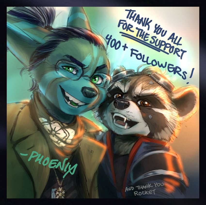 rocket raccoon (original and 2 more) drawn by mystic_nix_art