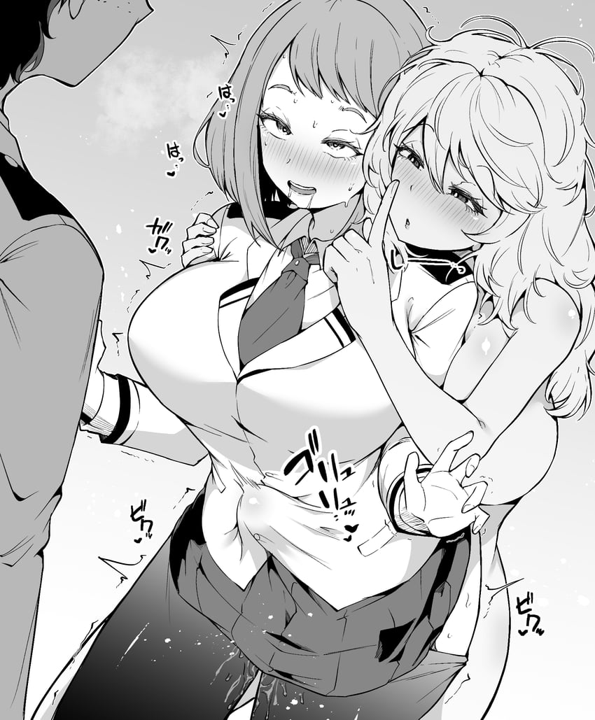 midoriya izuku, uraraka ochaco, and hagakure toru (boku no hero academia) drawn by makin_tama