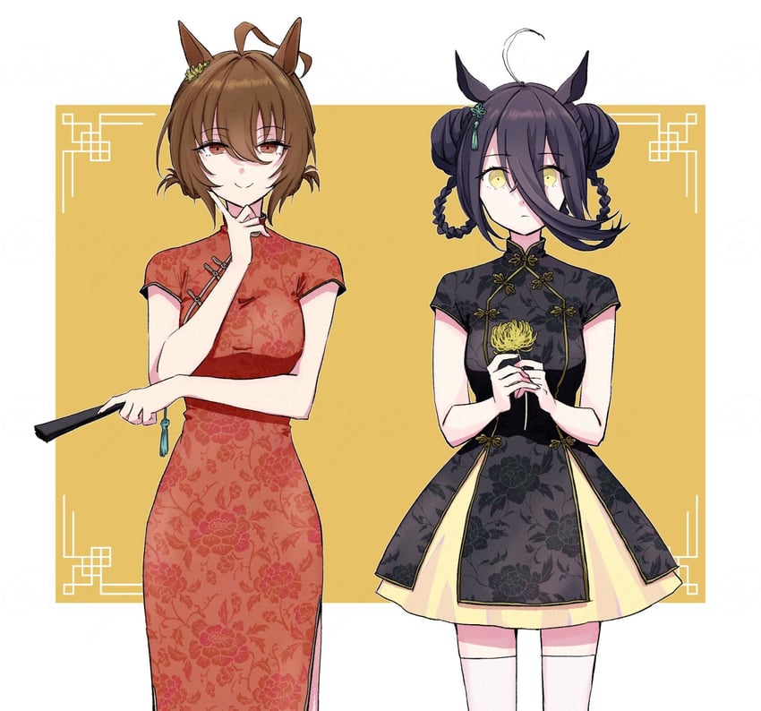 agnes tachyon and manhattan cafe (umamusume) drawn by oryt