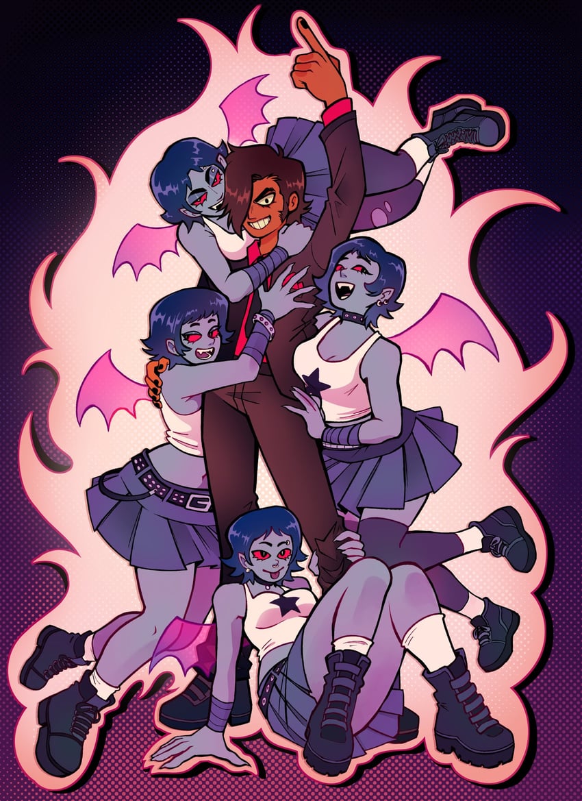 matthew patel and demon hipster chicks (scott pilgrim and 1 more) drawn by xeo_(xeop22)