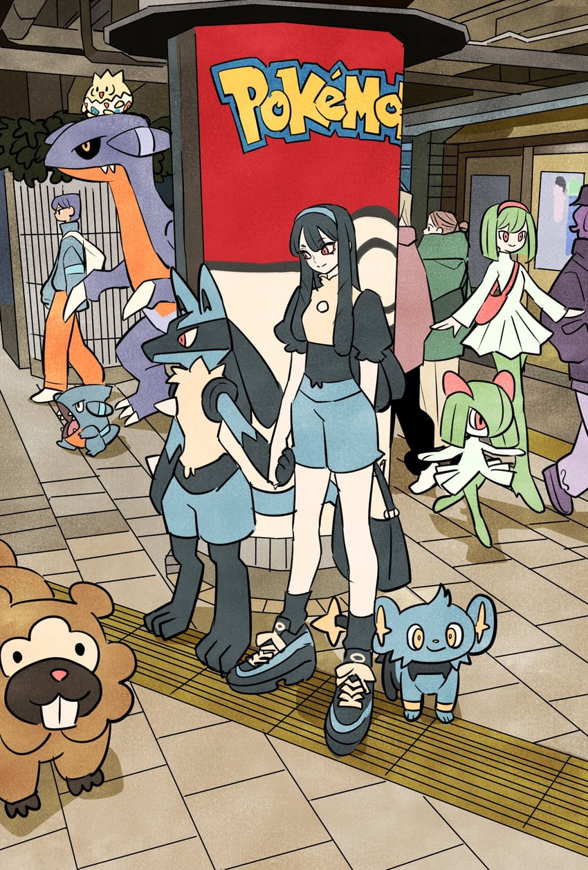lucario, kirlia, togepi, shinx, gible, and 2 more (pokemon) drawn by takeuchi_ryousuke
