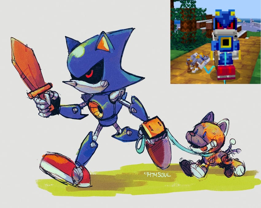 metal sonic and remote robot (sonic and 1 more) drawn by 9474s0ul