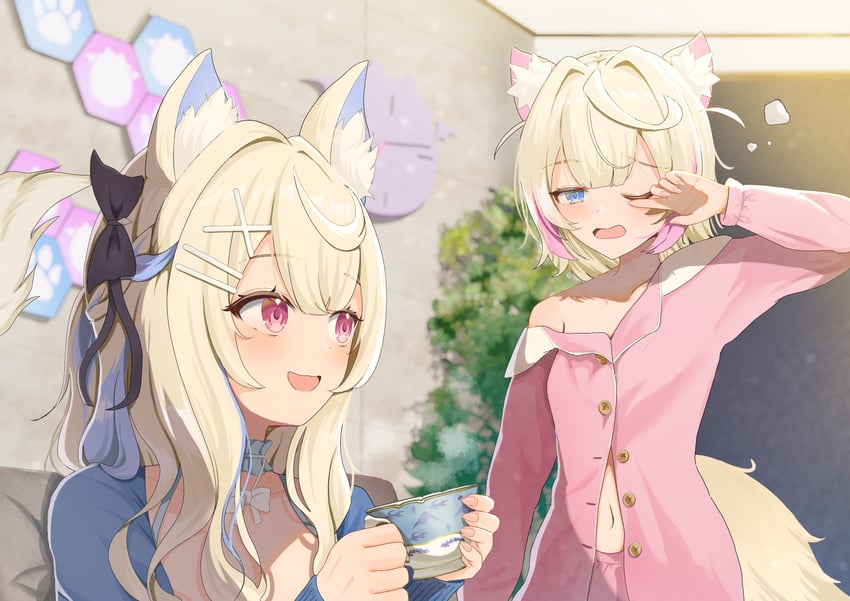 fuwawa abyssgard, mococo abyssgard, and perroccino (hololive and 1 more) drawn by satoti_chang