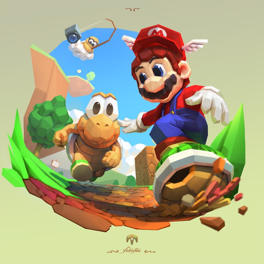 mario, koopa troopa, lakitu, wing mario, and koopa the quick (mario and 1 more) drawn by cassio_yoshiyaki