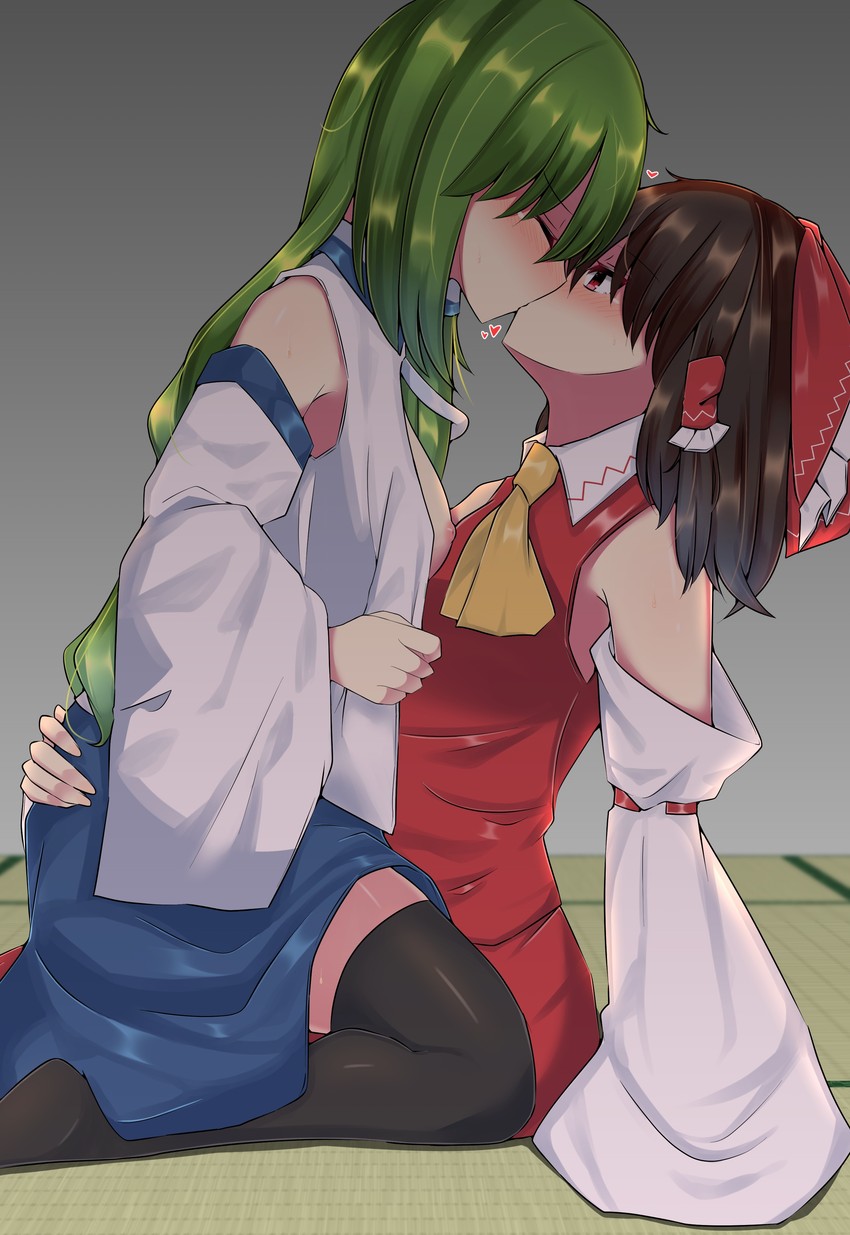 hakurei reimu and kochiya sanae (touhou) drawn by mokutan_(link_machine)
