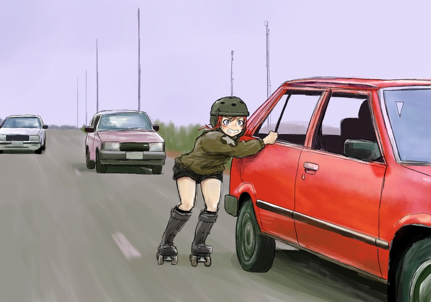 helmet-chan and jackie chan (girls und panzer and 1 more) drawn by miraruto_(h3yja)