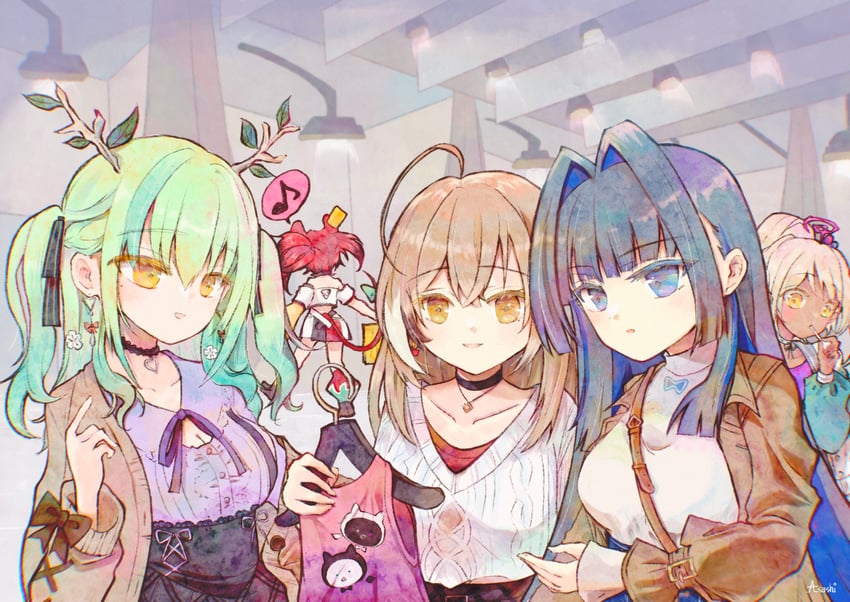 ouro kronii, nanashi mumei, hakos baelz, ceres fauna, tsukumo sana, and 2 more (hololive and 1 more) drawn by asashi_kaede
