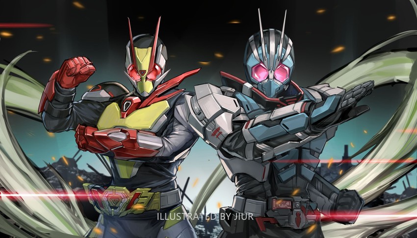 kamen rider zero-two and kamen rider type-1 (kamen rider and 2 more) drawn by jiuri_jiuhao