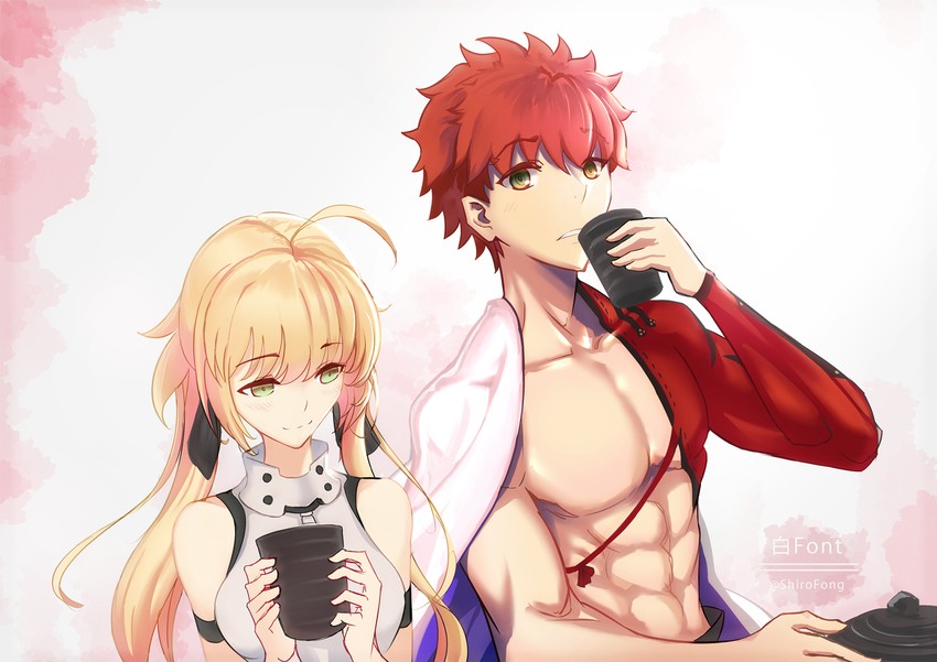 artoria pendragon, emiya shirou, artoria caster, and senji muramasa (fate and 1 more) drawn by shiro_font