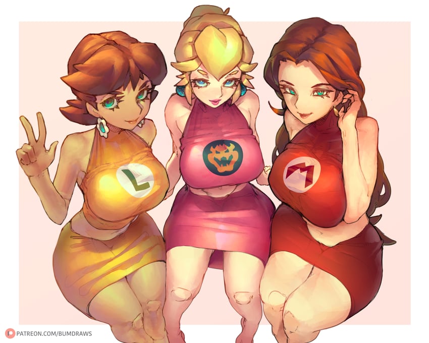 princess peach, princess daisy, and pauline (mario) drawn by bumdraws